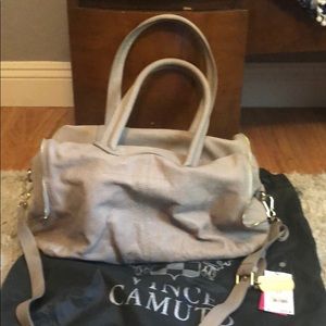Vince Camuto barrel purse tan with gold accents